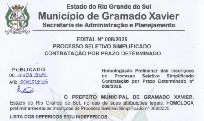 Prefeitura divulga lista de processo seletivo